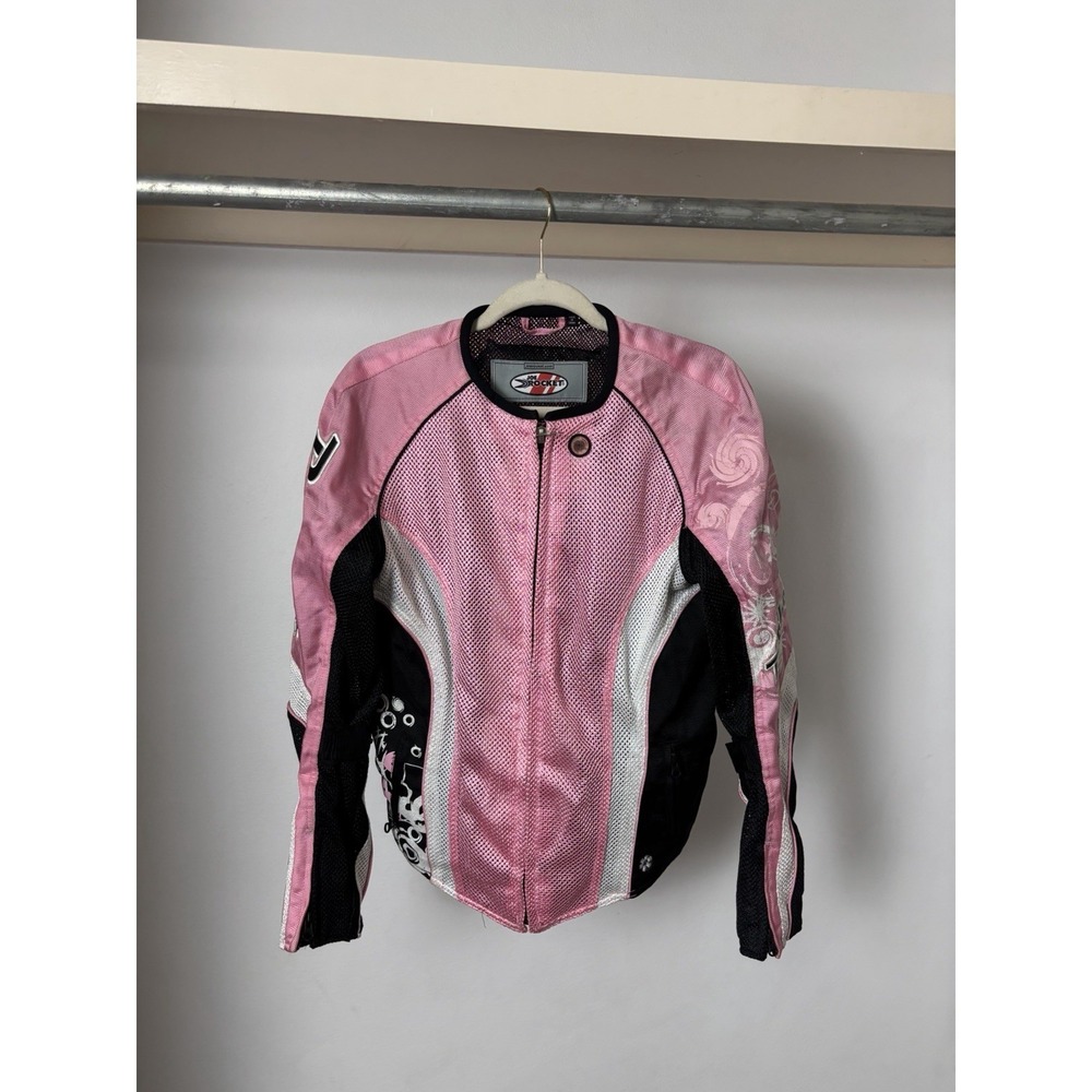 Y2K Bikercore Joe Rocket Pink Swirl Floral  Mesh Moto Jacket Women's Size M